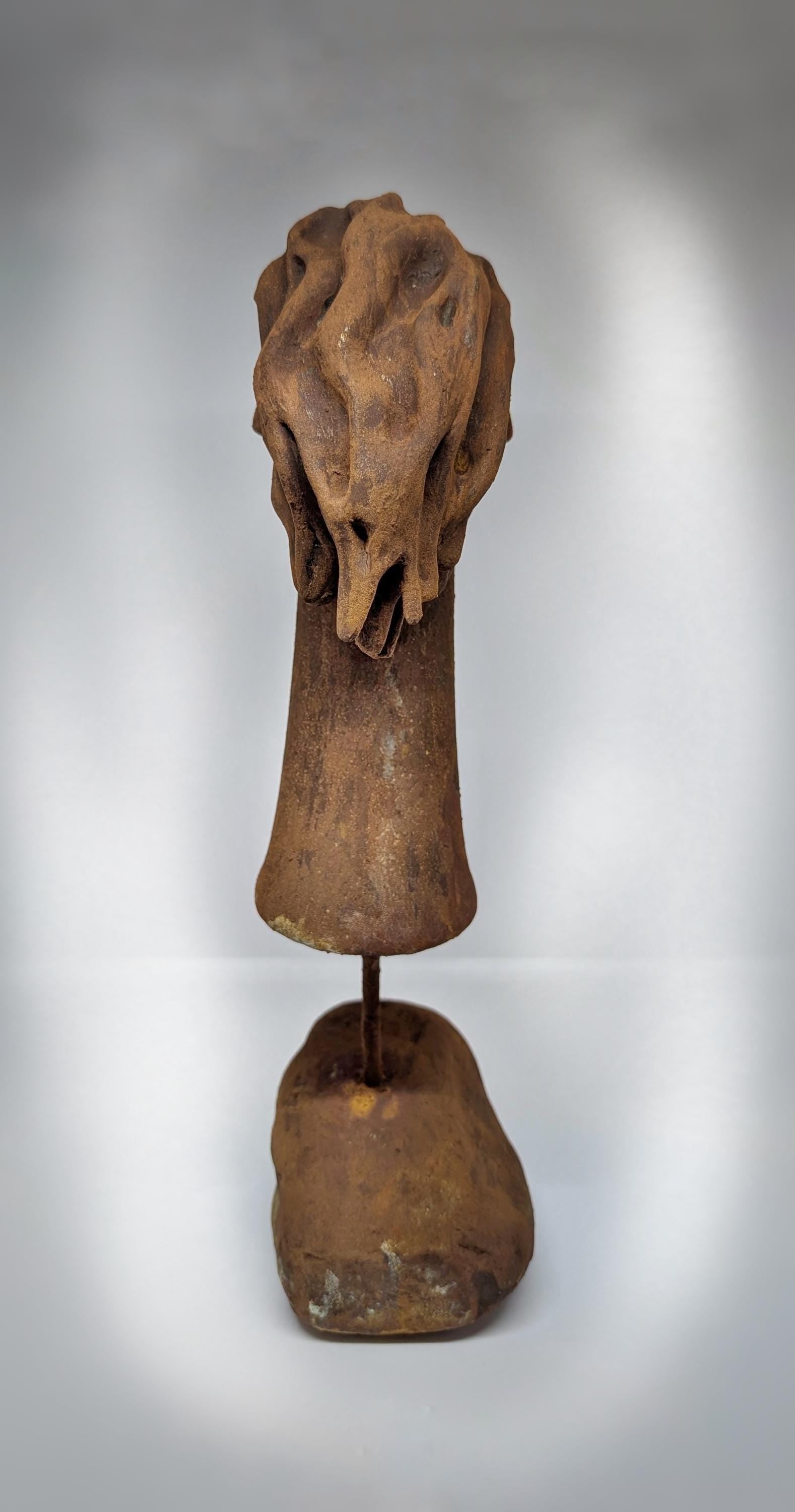 H.R. Giger-Inspired- Female Head Sculpture, Resin, Stone, Rust Finish, 13.6"