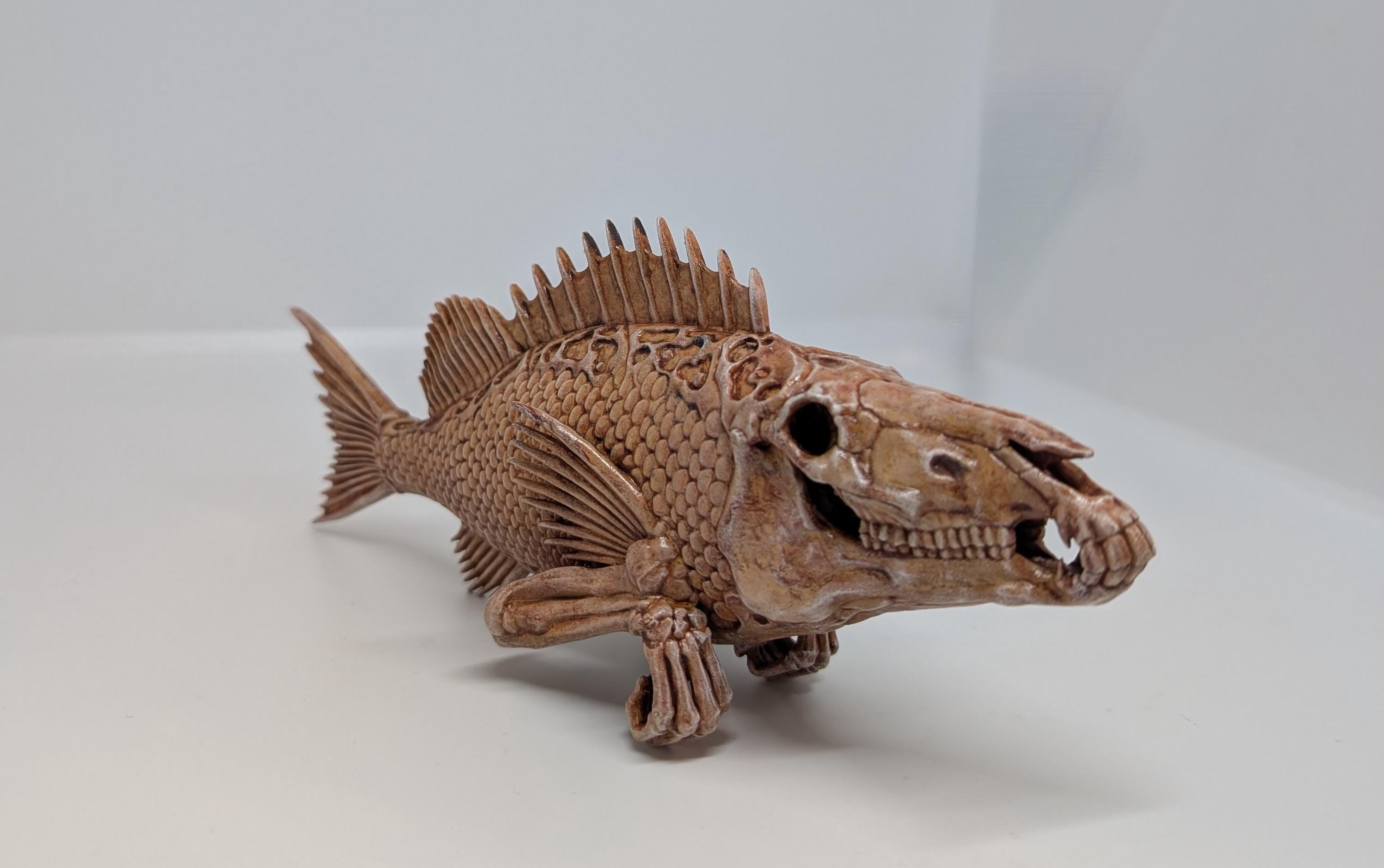 Surreal Fish Sculpture – 3D Printed & Hand Painted – Dark Fantasy Decor,Resin,Length 7.7 inches ,Sculpture design by Alex D.