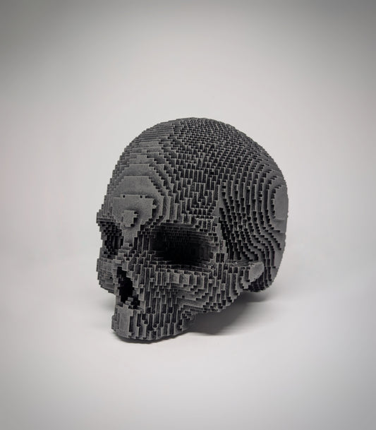 Pixel Art Skull 1:1 Resin Sculpture Hand-Painted 7.09" (18 cm) Tall