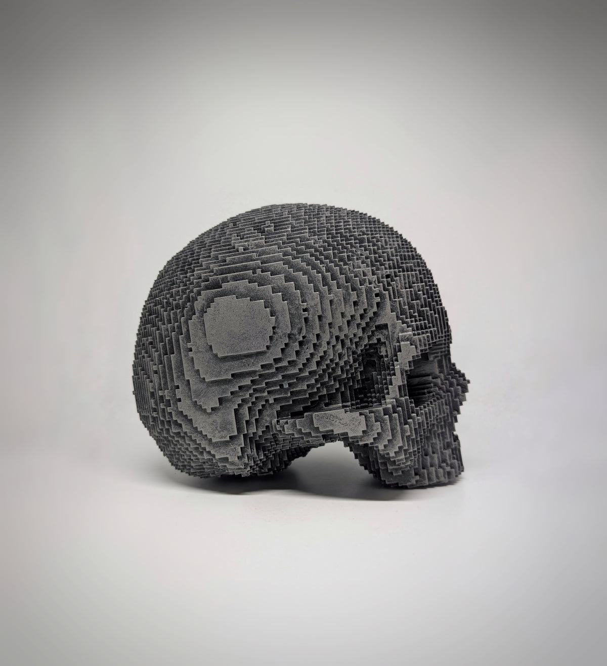 Pixel Art Skull 1:1 Resin Sculpture Hand-Painted 7.09" (18 cm) Tall