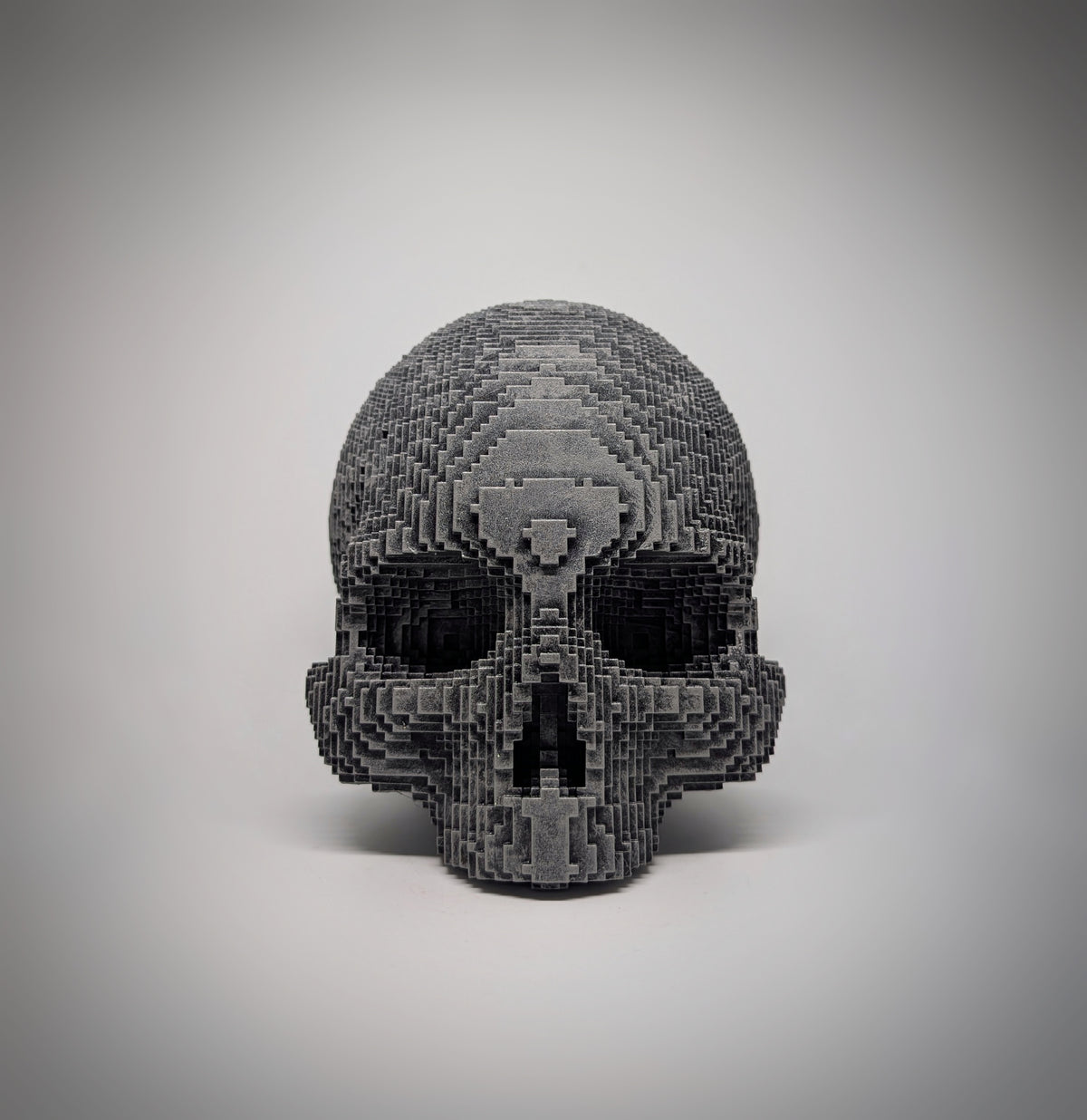 Pixel Art Skull 1:1 Resin Sculpture Hand-Painted 7.09" (18 cm) Tall