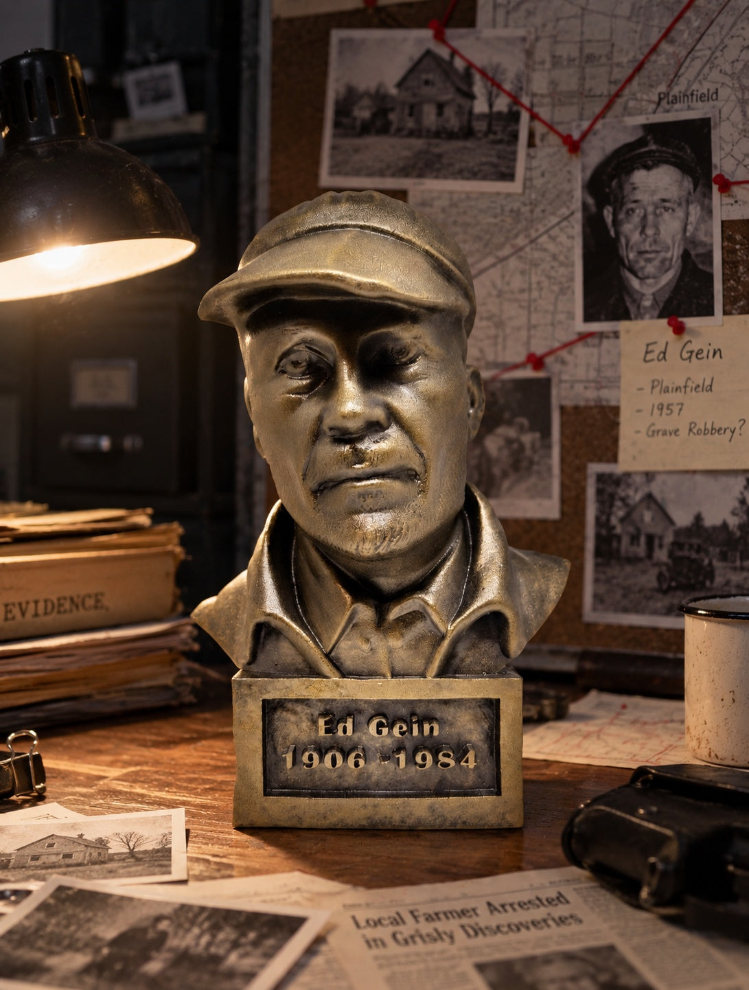 Ed Gein Bust - Hand-Painted 3D Resin Sculpture 10.83in (27.5cm)