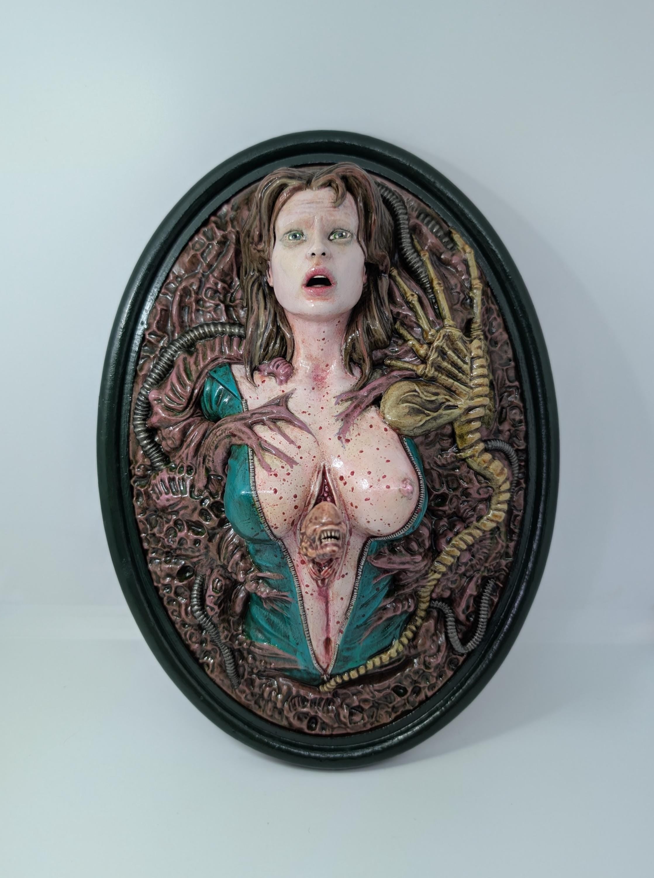 Wall Sculpture Inspired by H R Giger Alien 3D Resin Height 11 inches