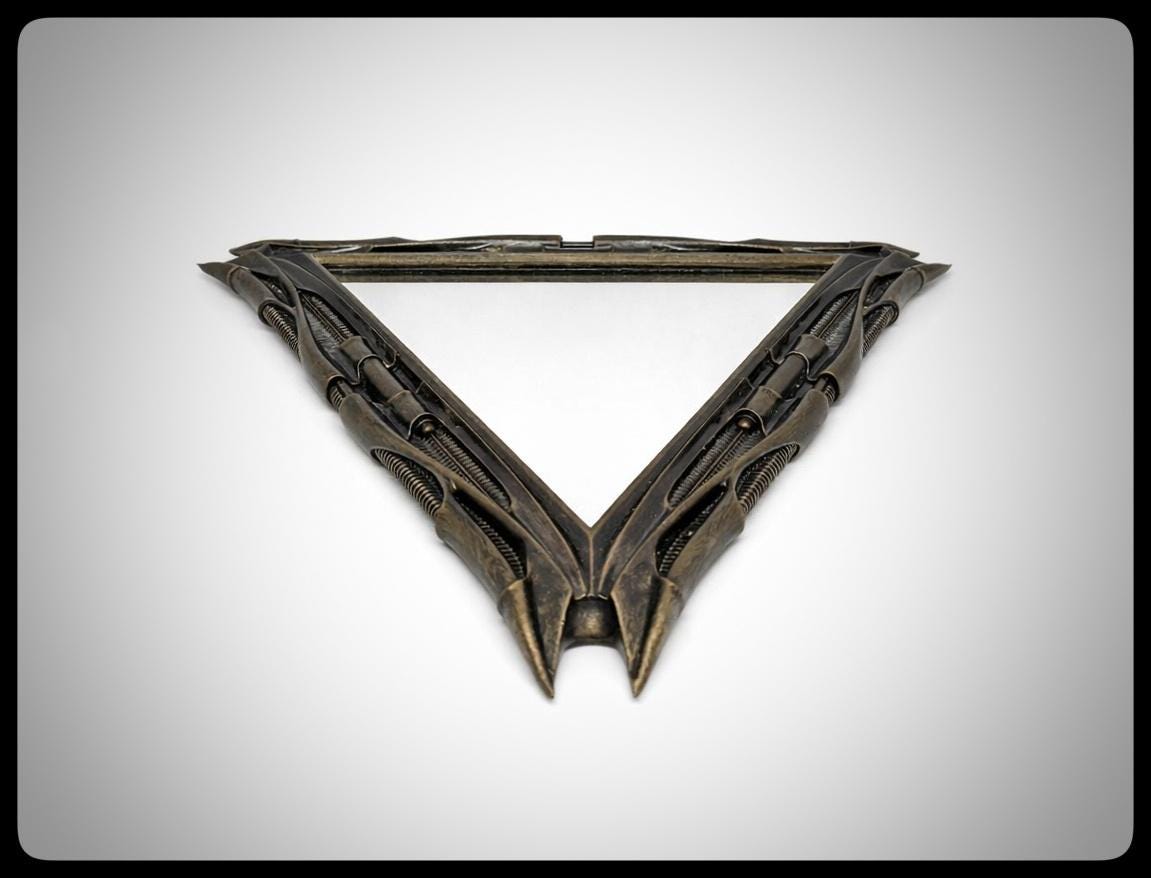 Inspired by H.R. Giger -Mirror Triangular 1983 H 11.02" (28 cm/280 mm) W 12.99" (33 cm/330 mm)