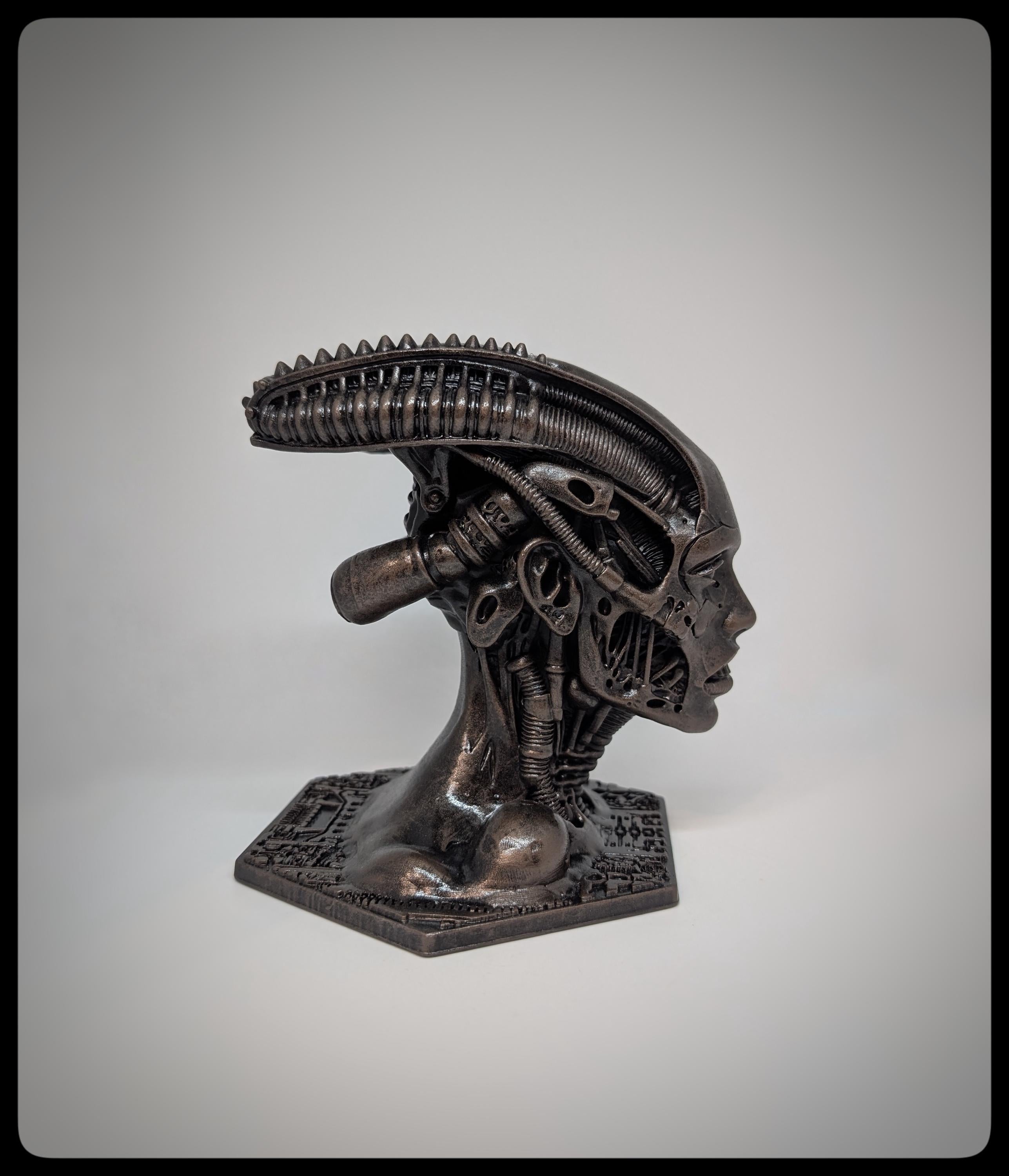 Cyber Head 3D Resin Sculpture 5.9in (15 cm/150 mm) Biomechanical Art