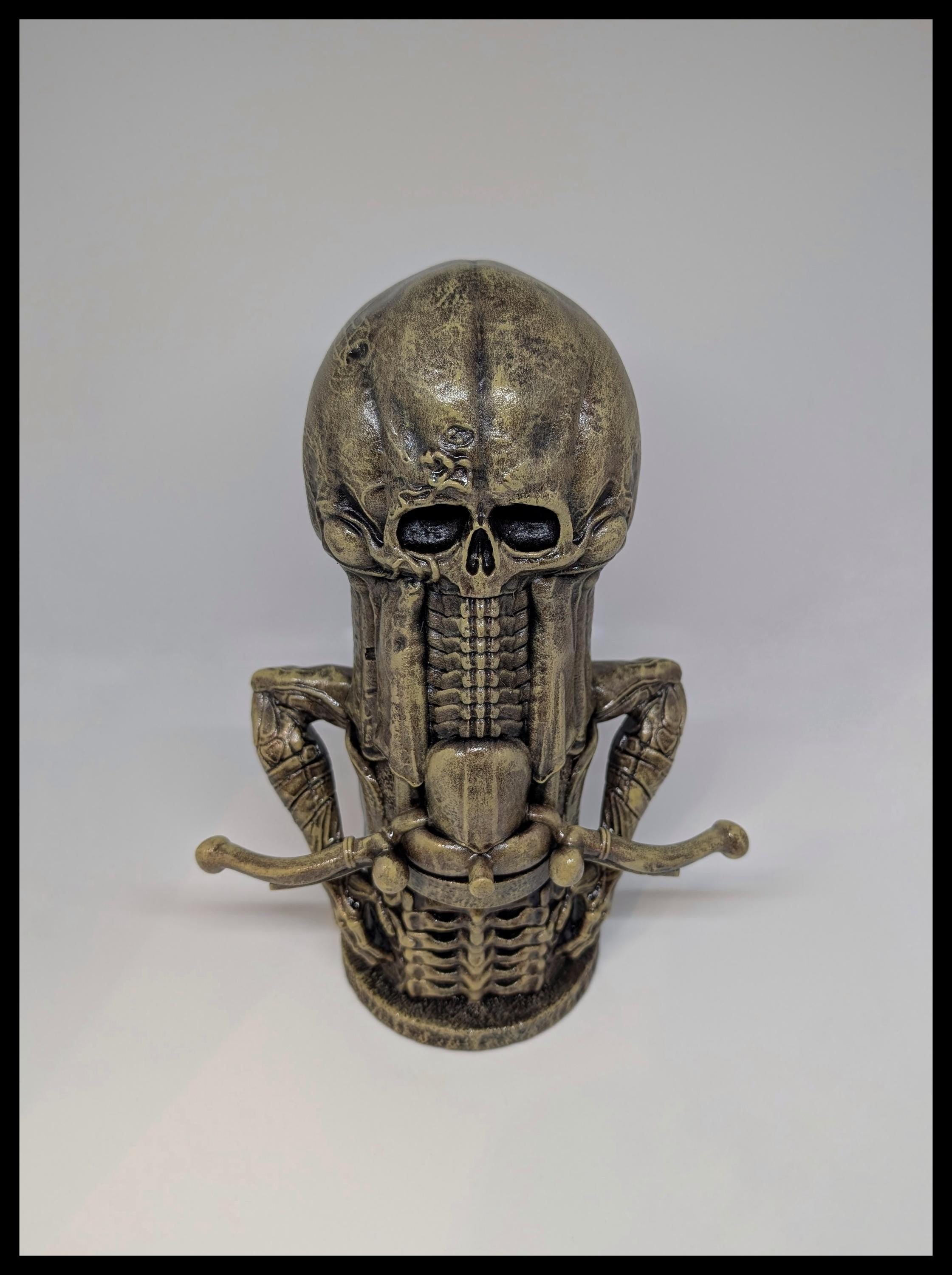 Inspired H.R. Giger Phallic Skull 3D Resin Sculpture Height 9.4in (24cm/240mm)