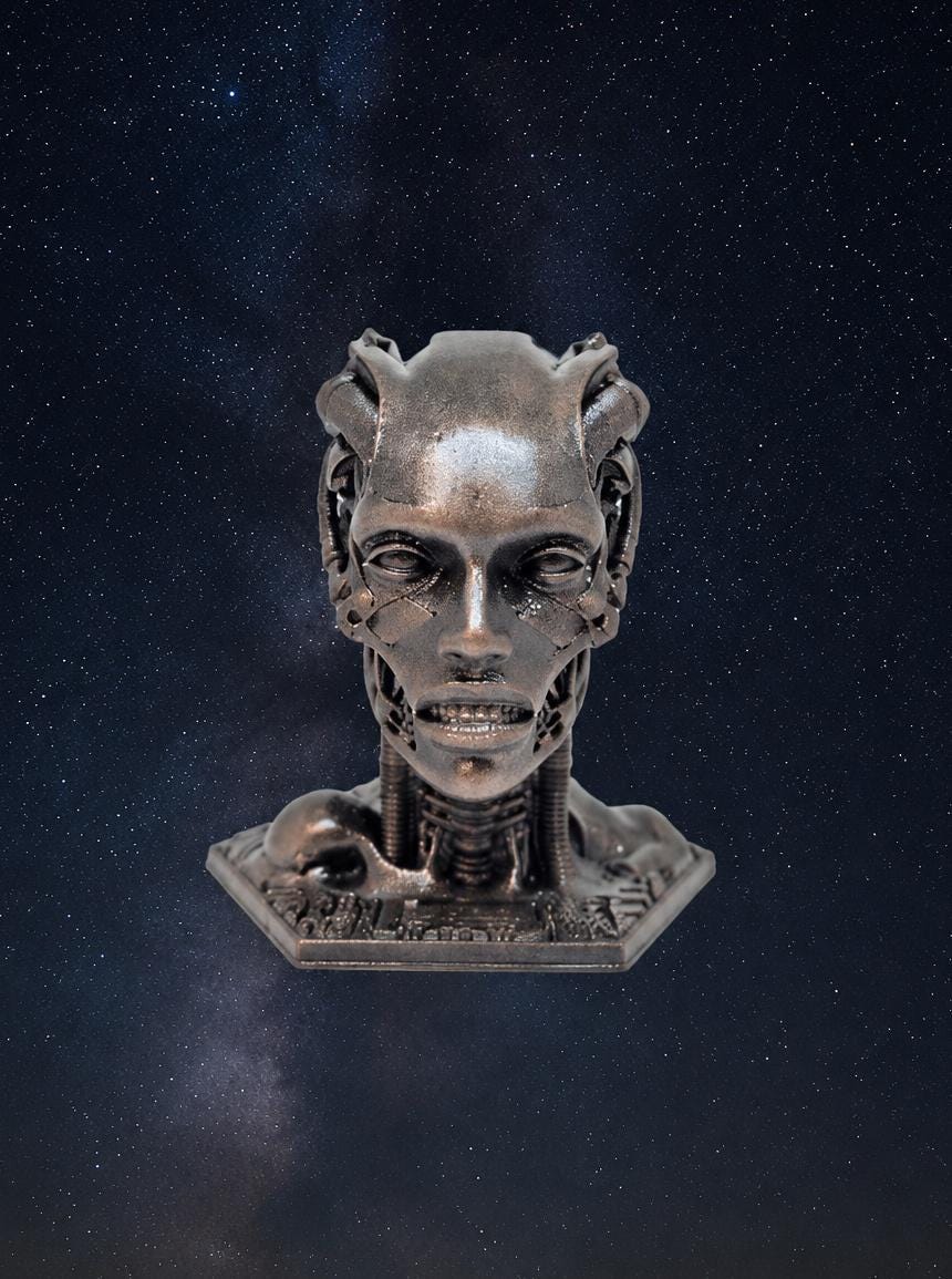 Cyber Head 3D Resin Sculpture 5.9in (15 cm/150 mm) Biomechanical Art