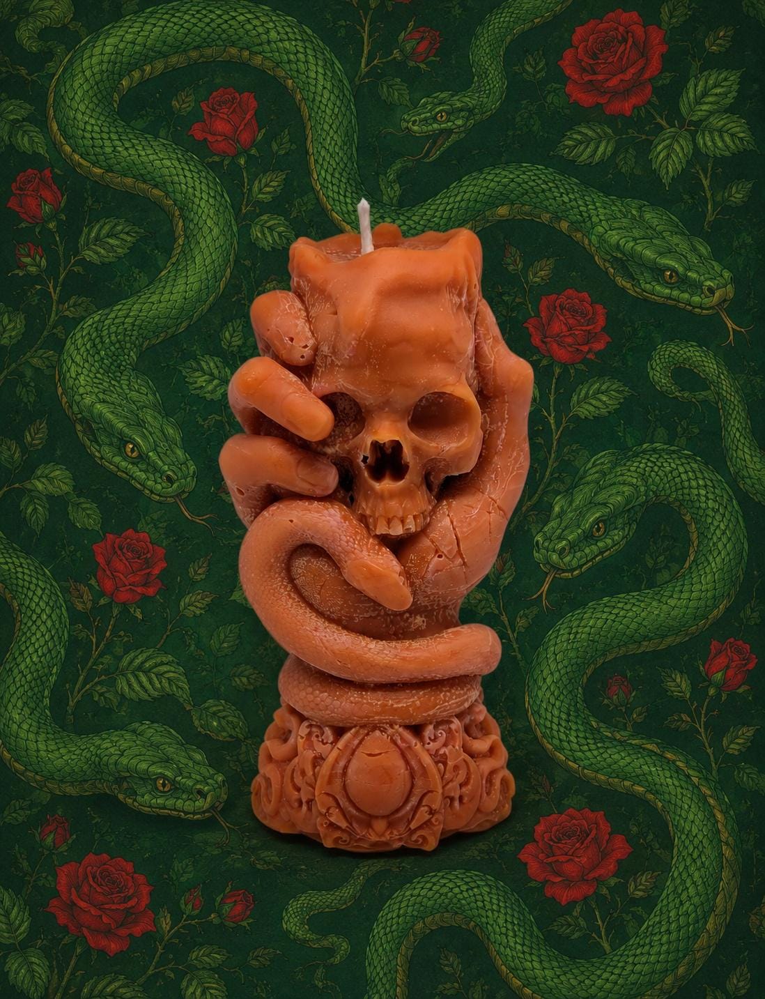Skull Candle with Snake -3.94" (10 cm/100 mm) Dark Art Gothic Decor Handmade
