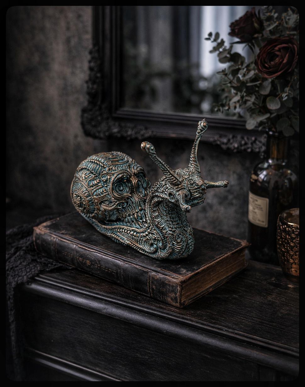 3D Resin Skull Snail Figurine –Height 6.10 inches (15.5 cm) x Length 8.27 inches (21 cm)