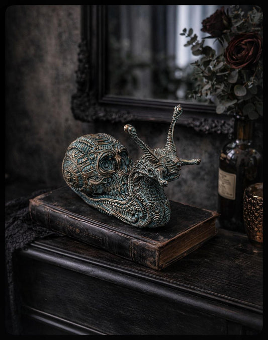 3D Resin Skull Snail Figurine –Height 6.10 inches (15.5 cm) x Length 8.27 inches (21 cm)