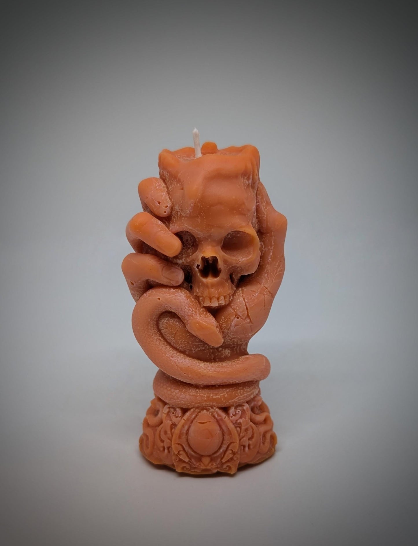 Skull Candle with Snake -3.94" (10 cm/100 mm) Dark Art Gothic Decor Handmade