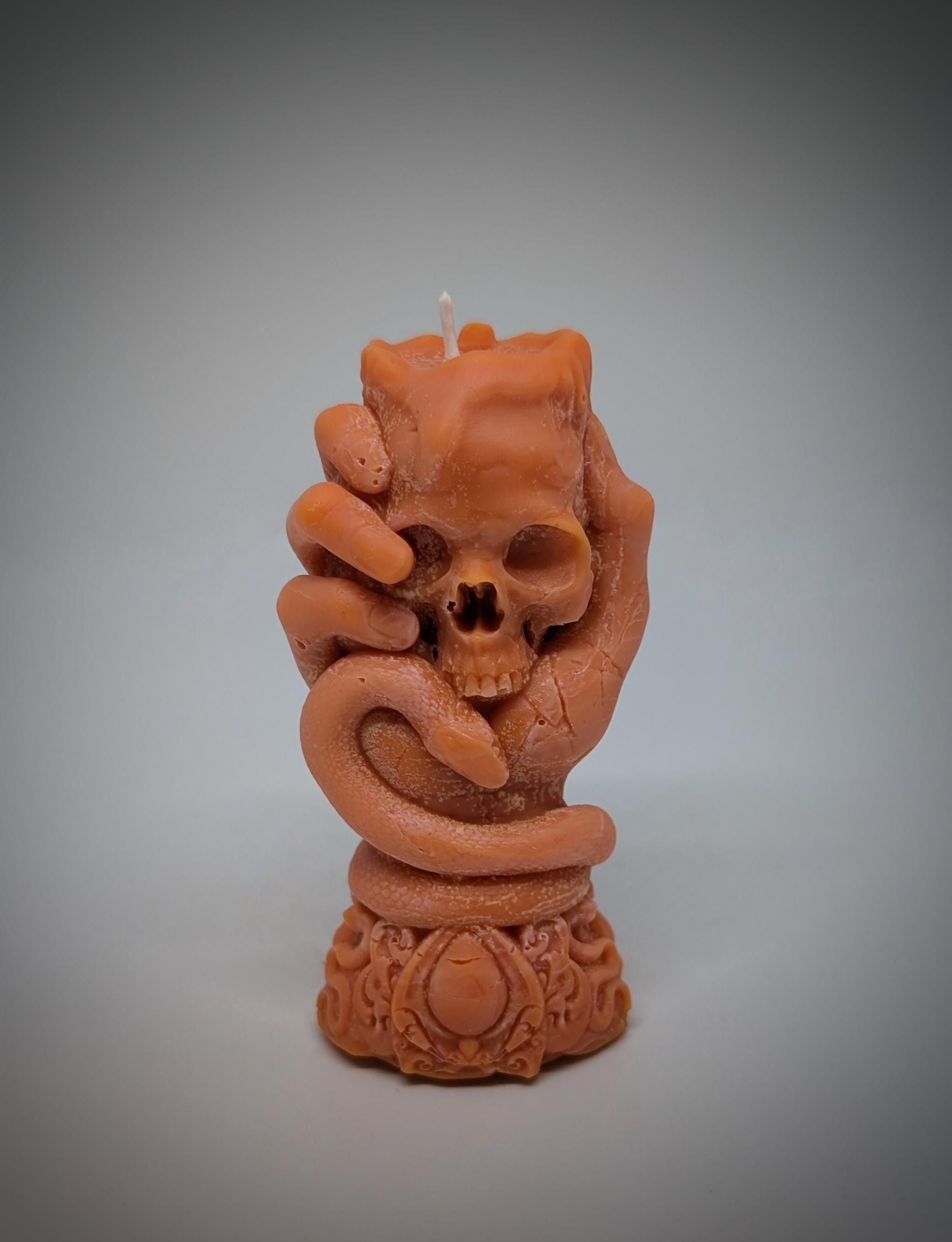 Skull Candle with Snake -3.94" (10 cm/100 mm) Dark Art Gothic Decor Handmade