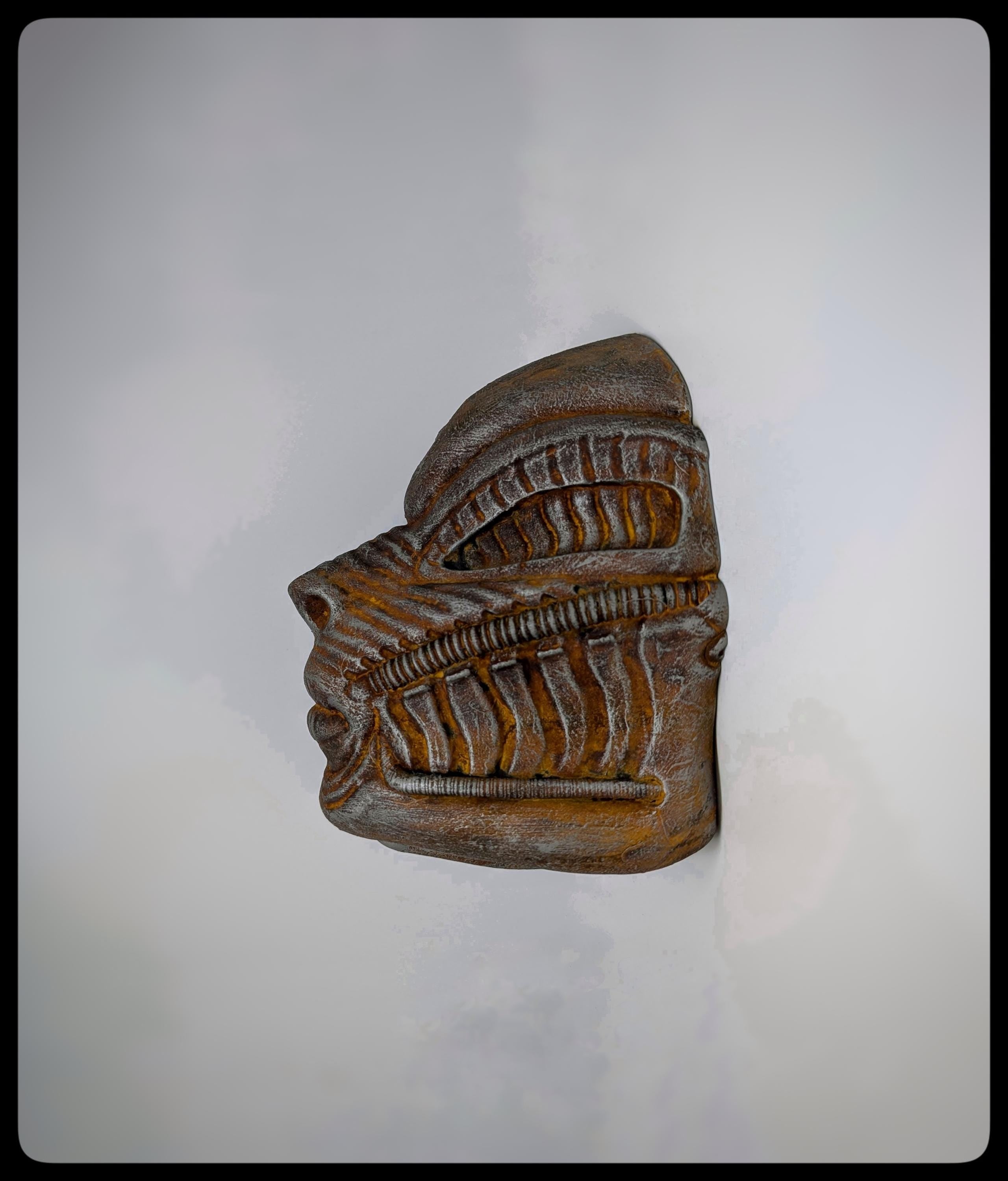 Inspired by H.R. Giger Biomechanoid Face 3D Resin Wall Sculpture, Height: 8.46 in (21,5 cm/215 mm)