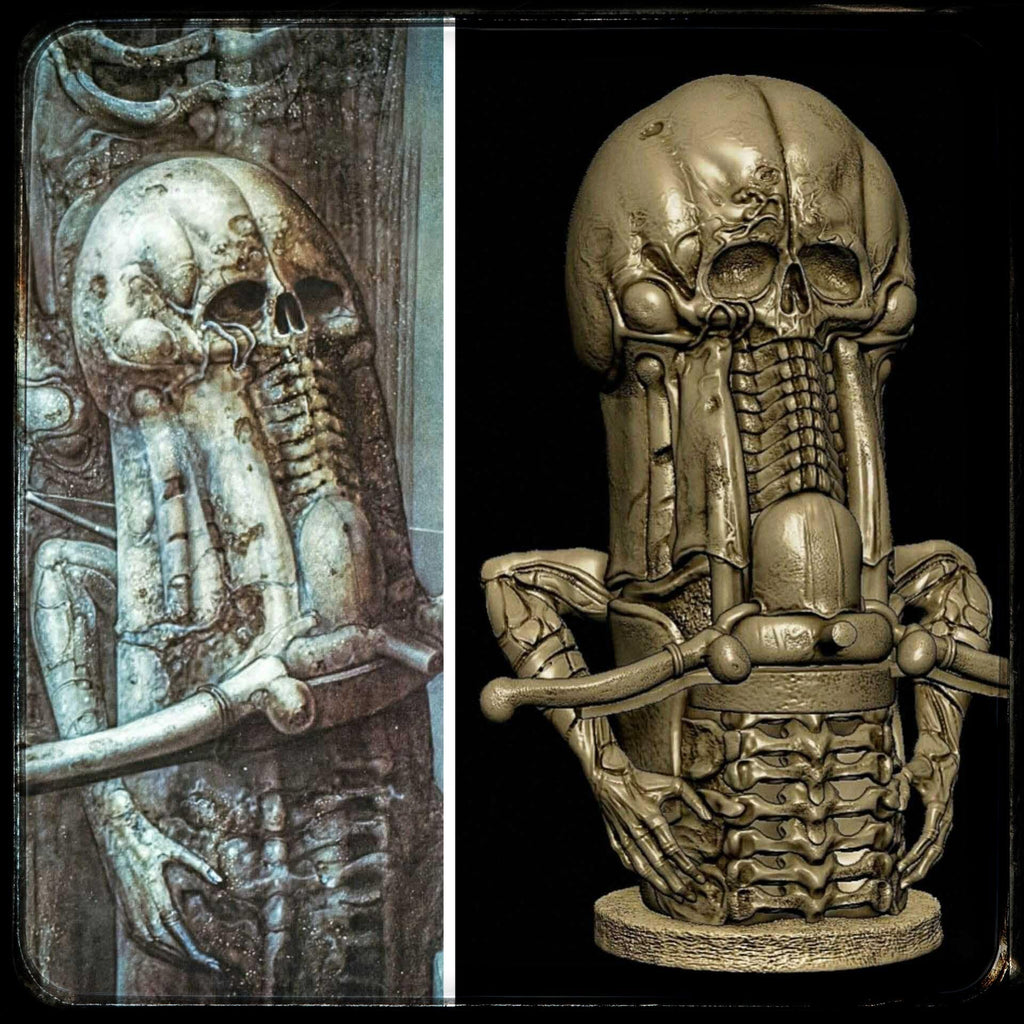 Inspired H.R. Giger Phallic Skull 3D Resin Sculpture Height 9.4in (24cm/240mm)