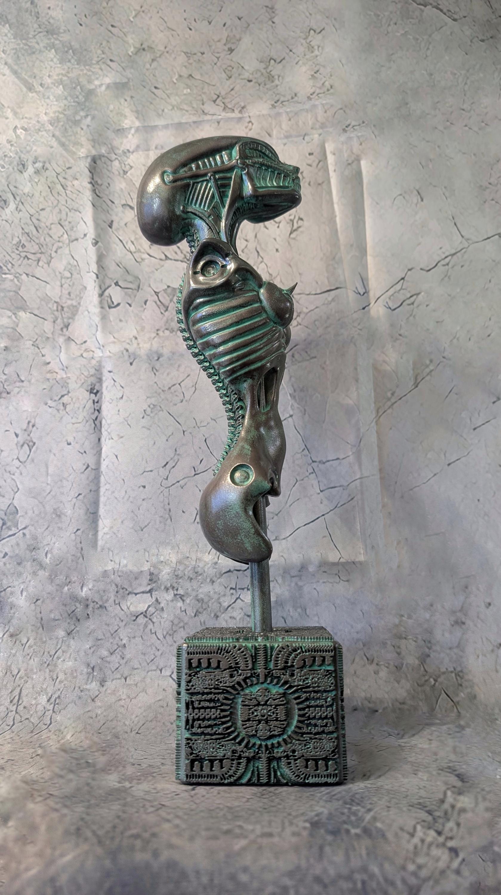 Inspired by H.R. Giger – Biomechanoid Sculpture / Resin 3D Print – 18.11 in (46cm) Tall