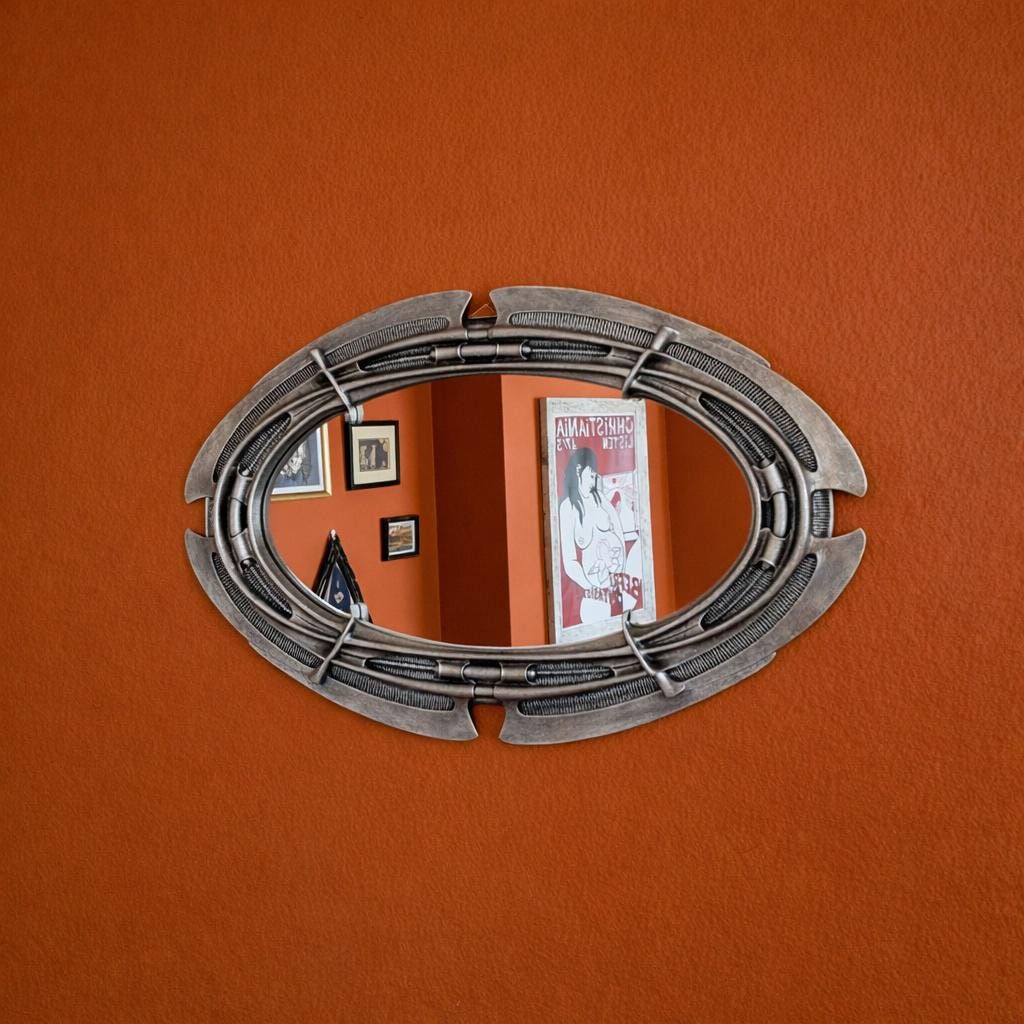 Inspired by H.R. Giger - Oval Mirror 13.8 in (35 cm/350 mm) x 9.4 in (24 cm/240 mm)