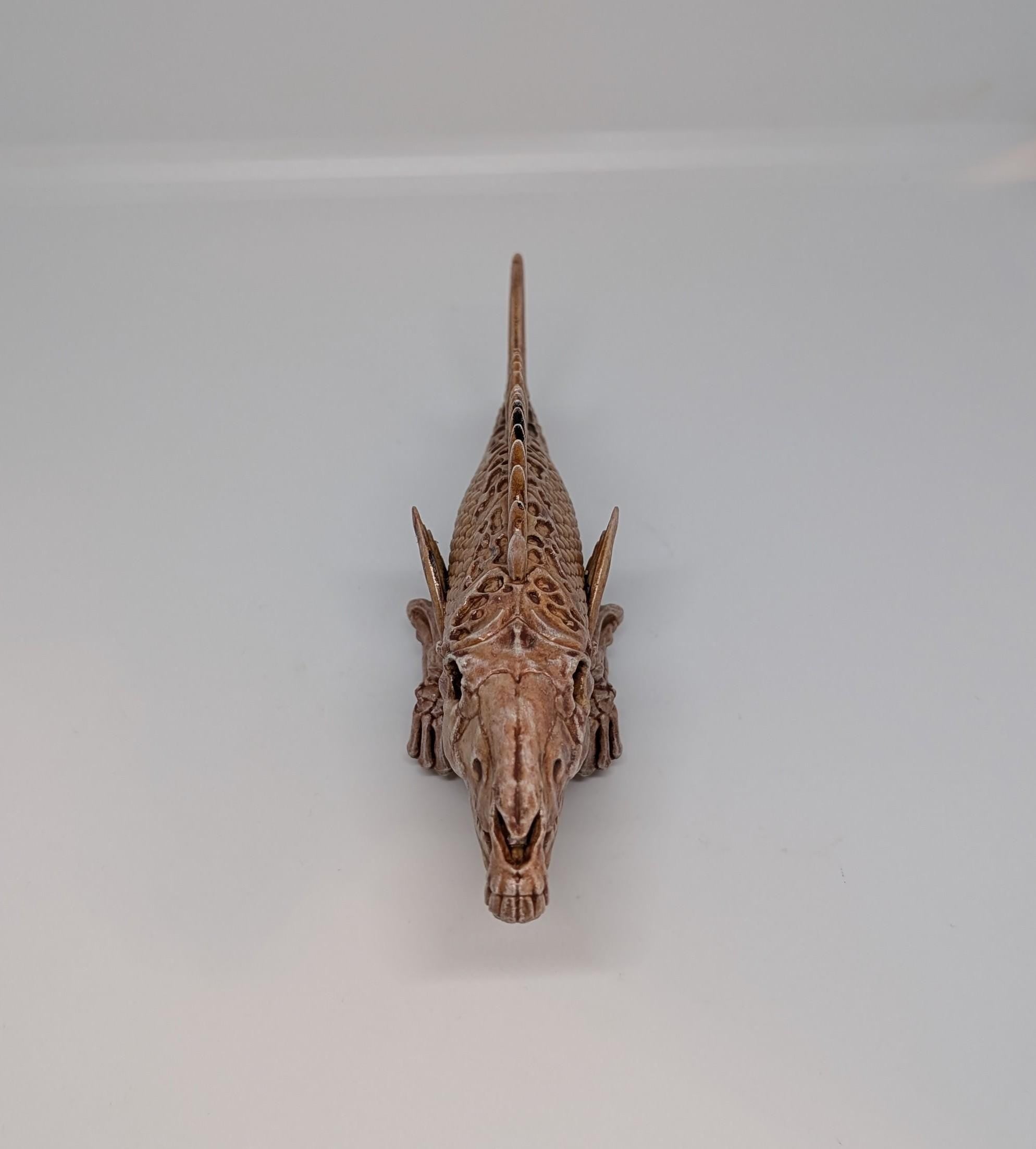 Surreal Fish Sculpture – 3D Printed & Hand Painted – Dark Fantasy Decor,Resin,Length 7.7 inches ,Sculpture design by Alex D.