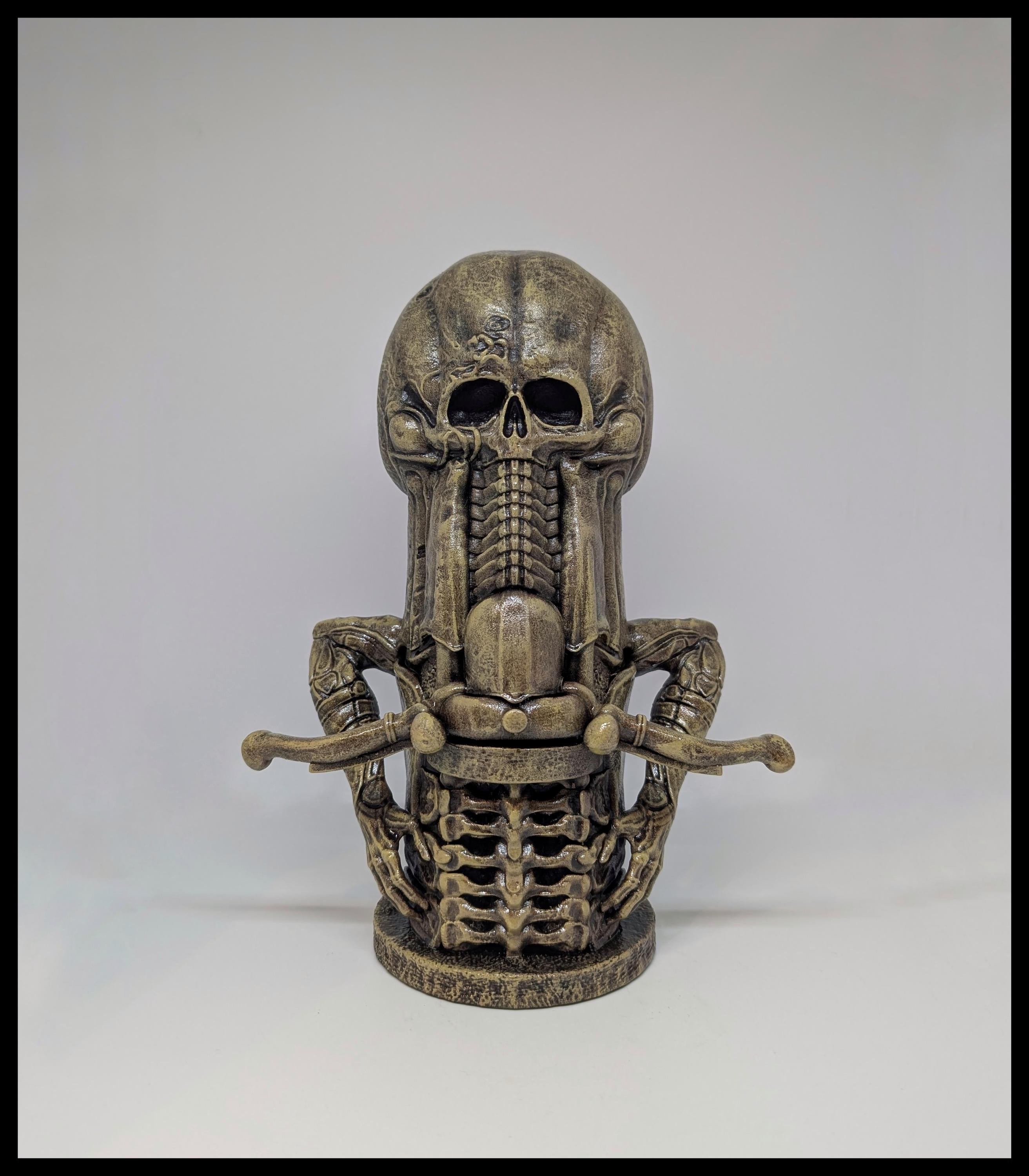 Inspired H.R. Giger Phallic Skull 3D Resin Sculpture Height 9.4in (24cm/240mm)
