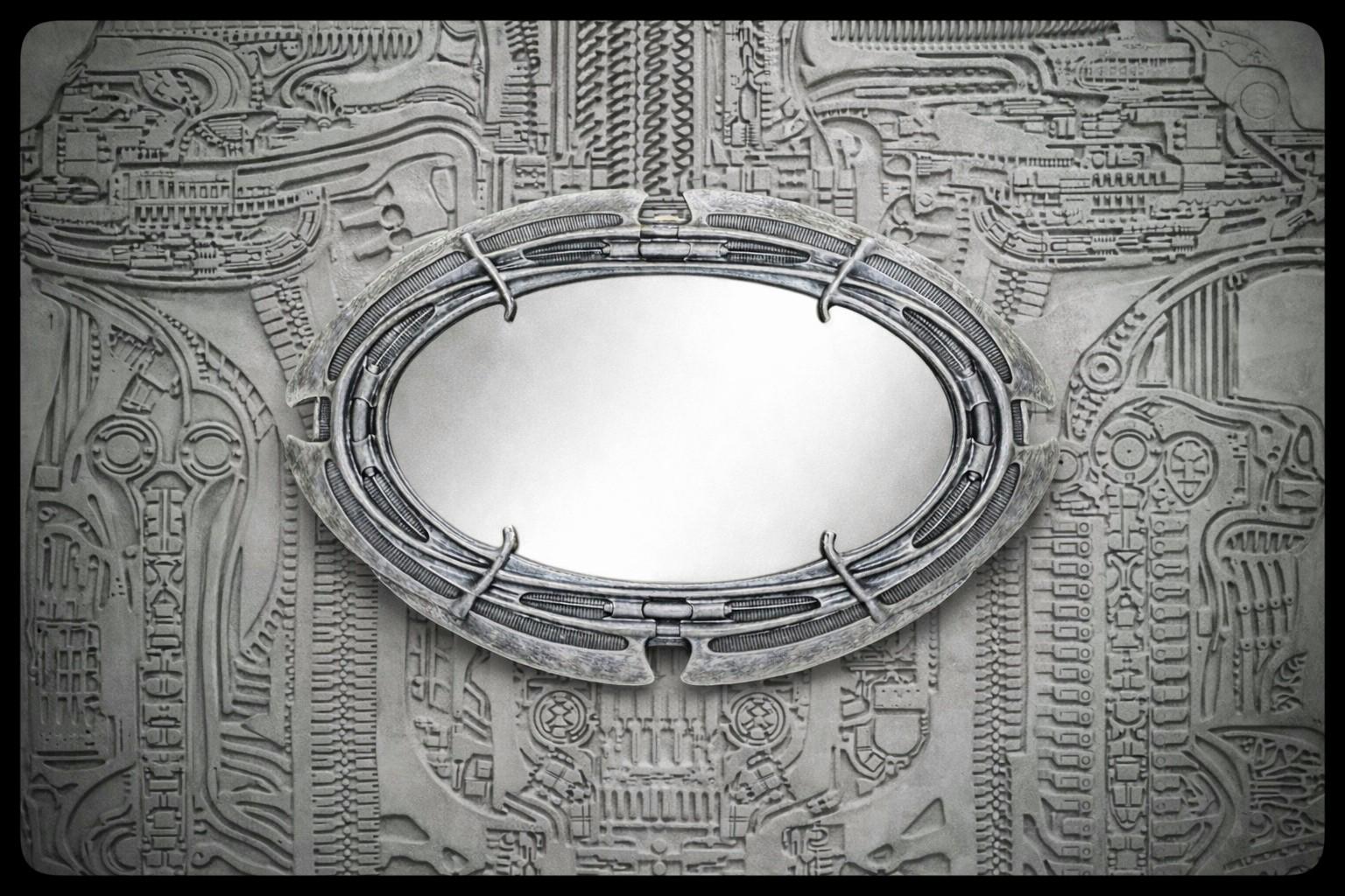 Inspired by H.R. Giger - Oval Mirror 13.8 in (35 cm/350 mm) x 9.4 in (24 cm/240 mm)
