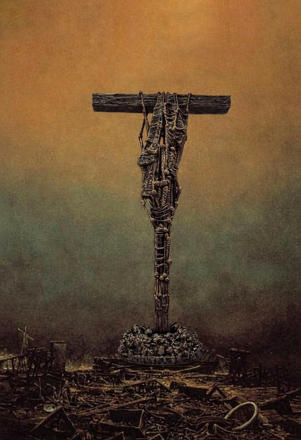 Inspired by Zdzislaw Beksinski -T cross 3D Resin Sculpture, Height 11.42 in (29 cm/290 mm)