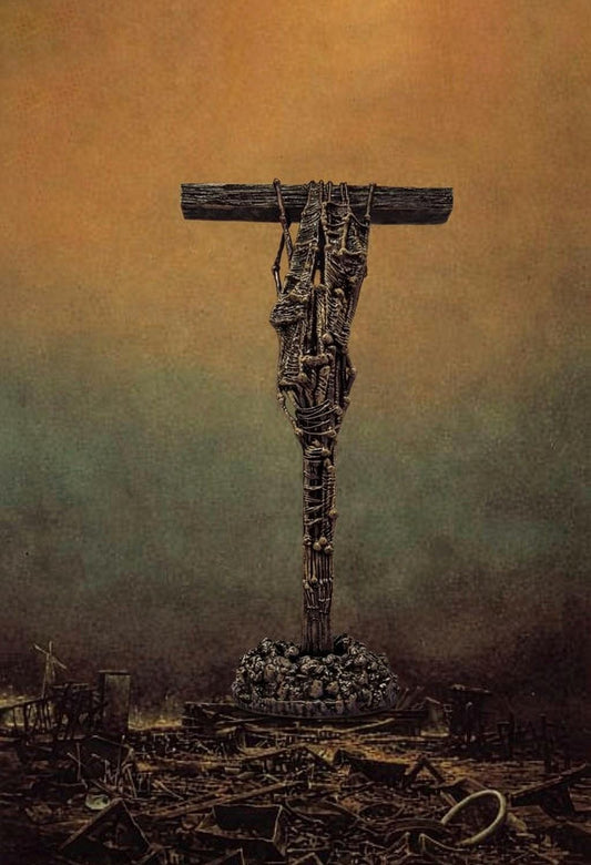 Inspired by Zdzislaw Beksinski -T cross 3D Resin Sculpture, Height 11.42 in (29 cm/290 mm)