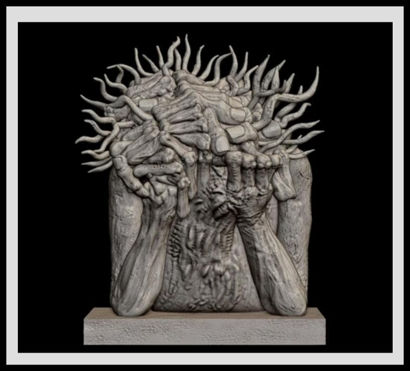 Inspired by Zdzislaw Beksinski Sculpture, Height 11.2 in (28.5 cm/285mm)/Design Carlito Brigante