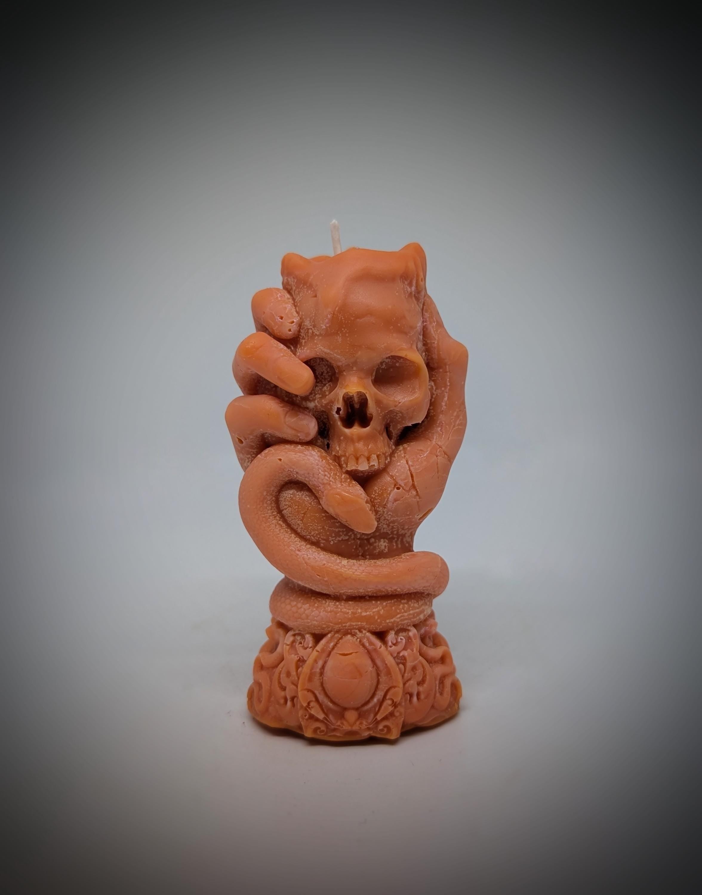 Skull Candle with Snake -3.94" (10 cm/100 mm) Dark Art Gothic Decor Handmade