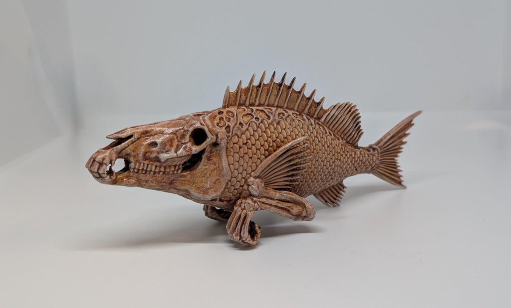Surreal Fish Sculpture – 3D Printed & Hand Painted – Dark Fantasy Decor,Resin,Length 7.7 inches ,Sculpture design by Alex D.
