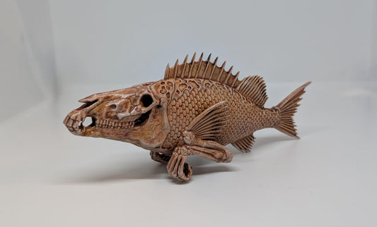 Surreal Fish Sculpture – 3D Printed & Hand Painted – Dark Fantasy Decor,Resin,Length 7.7 inches ,Sculpture design by Alex D.