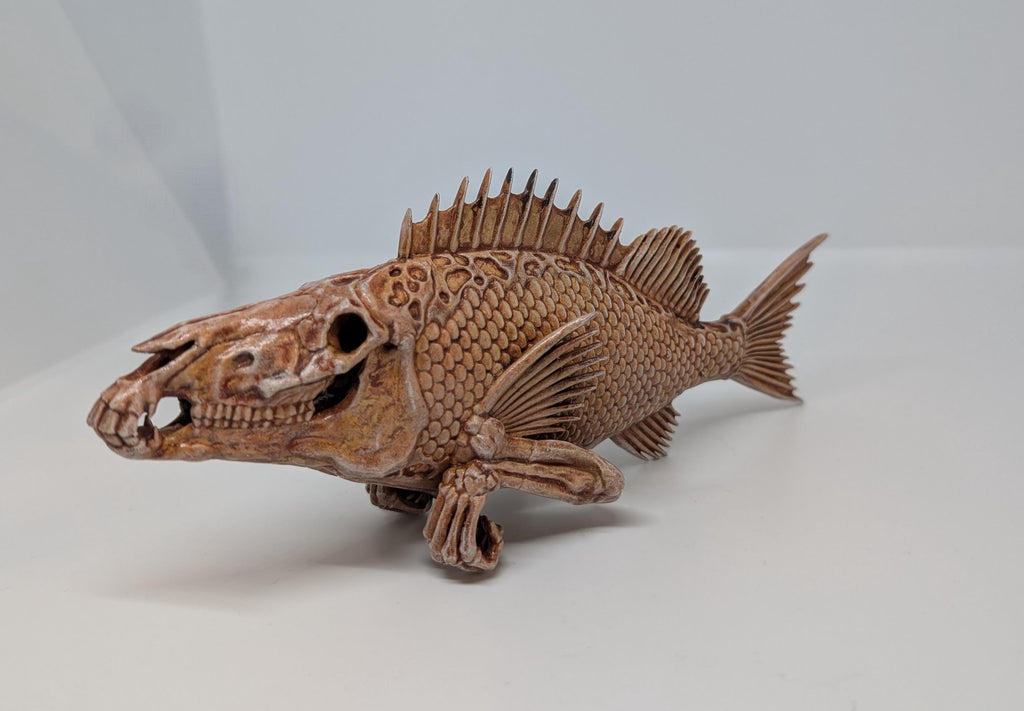 Surreal Fish Sculpture – 3D Printed & Hand Painted – Dark Fantasy Decor,Resin,Length 7.7 inches ,Sculpture design by Alex D.