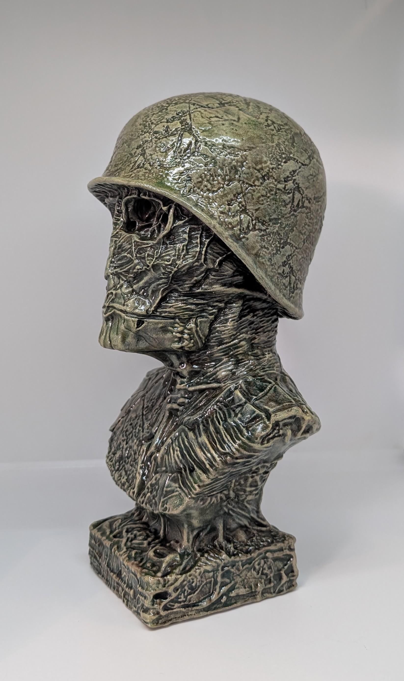 Beksinski-Inspired Sculpture Soldier KO 1985 / 3D Resin / Height 11.4 in