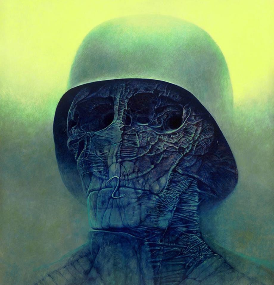 Beksinski-Inspired Sculpture Soldier KO 1985 / 3D Resin / Height 11.4 in