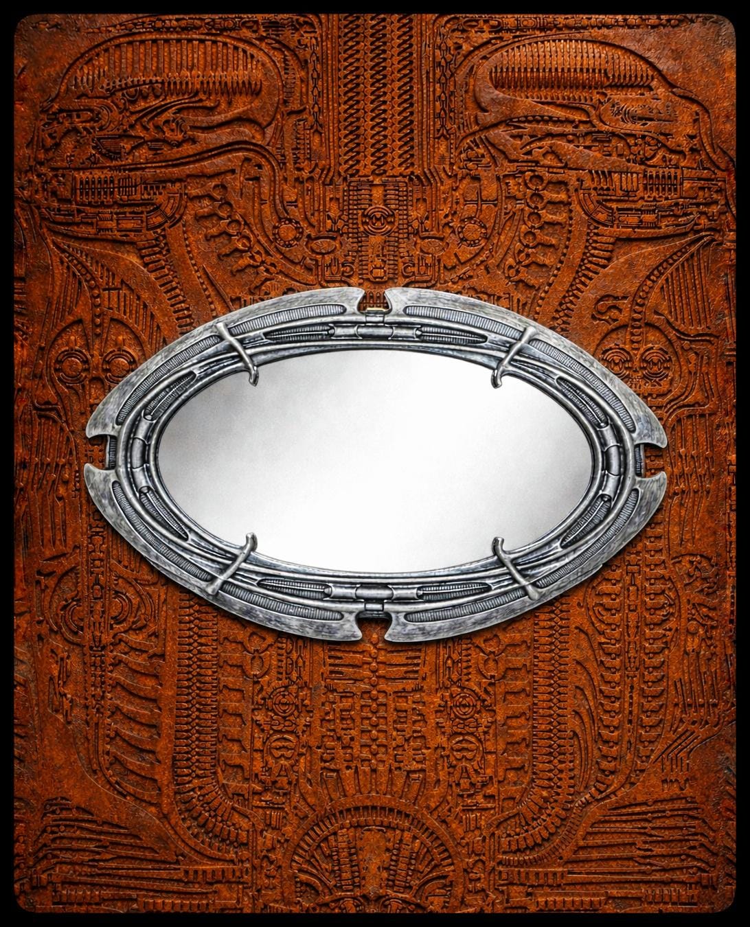 Inspired by H.R. Giger - Oval Mirror 13.8 in (35 cm/350 mm) x 9.4 in (24 cm/240 mm)