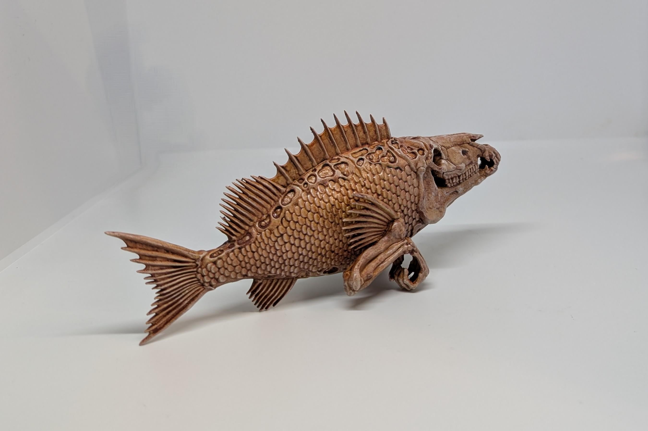 Surreal Fish Sculpture – 3D Printed & Hand Painted – Dark Fantasy Decor,Resin,Length 7.7 inches ,Sculpture design by Alex D.