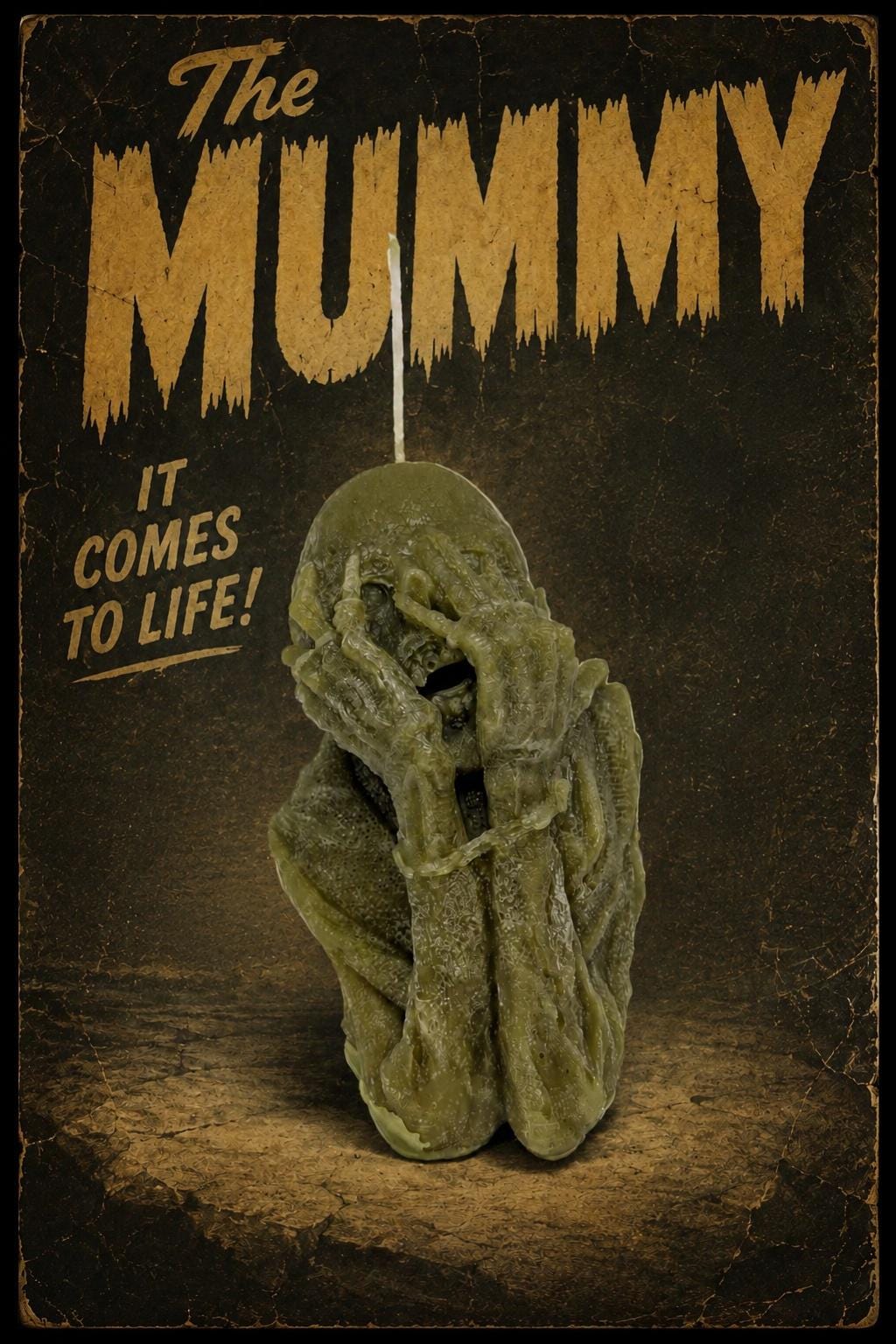 Handmade Gothic Screaming Mummy Candle 5.7 in (14.5 cm ) Tall Wax Art