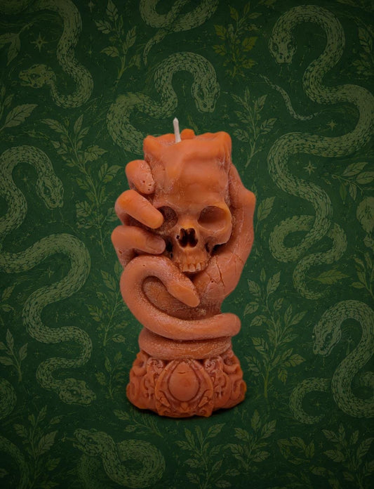 Skull Candle with Snake -3.94" (10 cm/100 mm) Dark Art Gothic Decor Handmade
