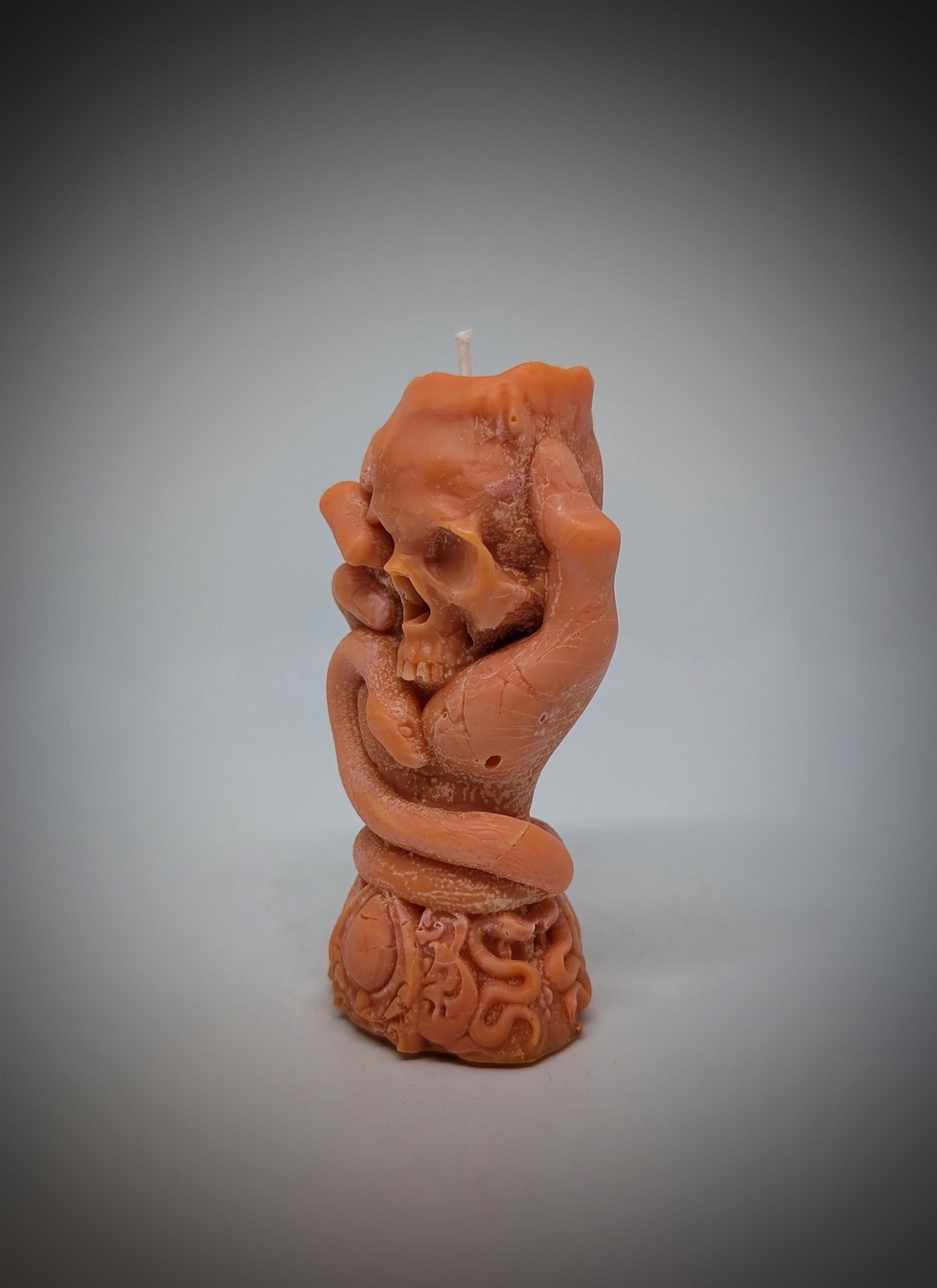 Skull Candle with Snake -3.94" (10 cm/100 mm) Dark Art Gothic Decor Handmade