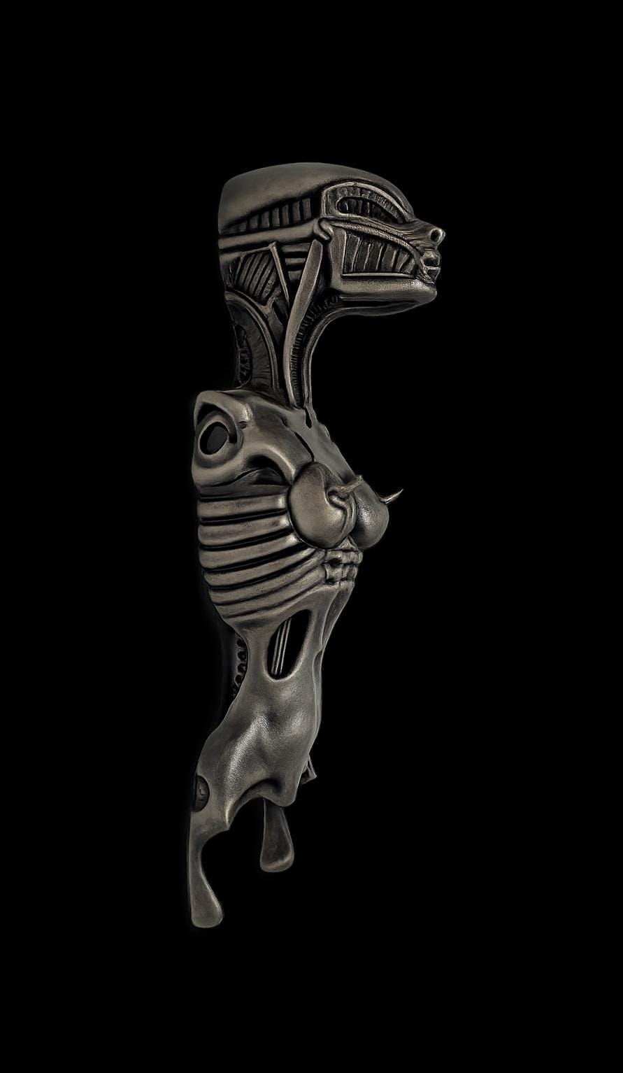 Inspired by H.R. Giger Biomechanoid 3D Resin Wall Sculpture, Length 14 inches (35.5 cm/355mm)